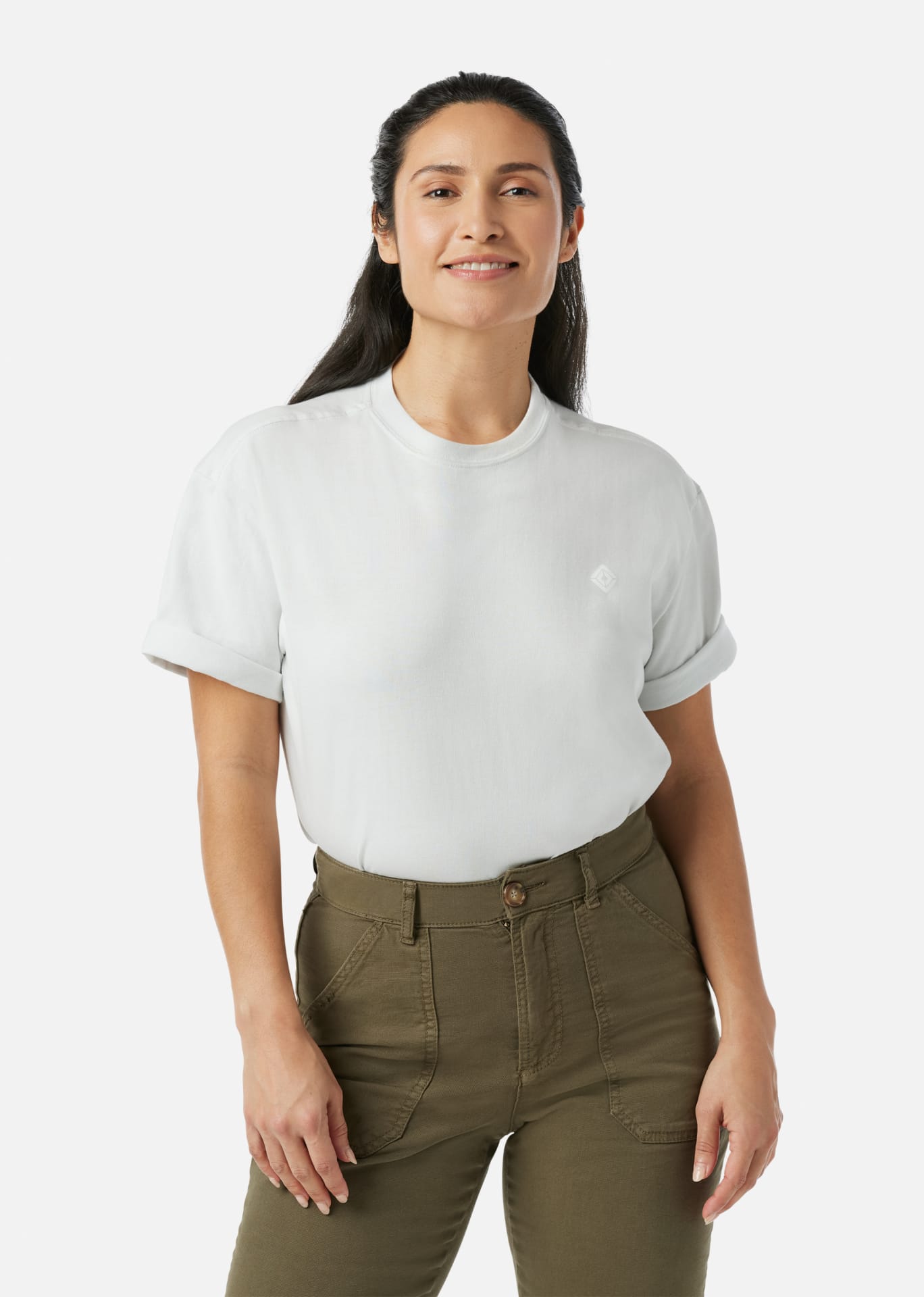 ★tansanmagnesium★ Horn Applique T-Shirt Khaki Women Kim Rogers Women's Short Sleeve Space Dye Tee (Orange, Large